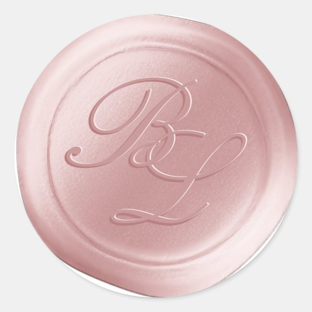 Rosa Doppelmonogramm-Imitate Wachse Siegel-Aufkleb Runder Aufkleber (Vorderseite)