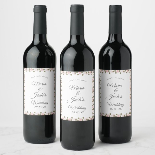 Rosa Dots Confetti Goldbrasse Hochzeit Weinetikett (Flaschen)