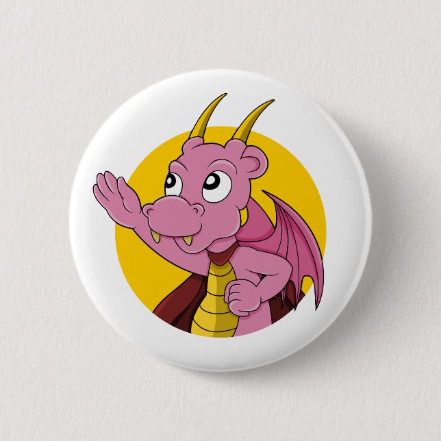 Rosa Drache Cartoon Button (Vorderseite)