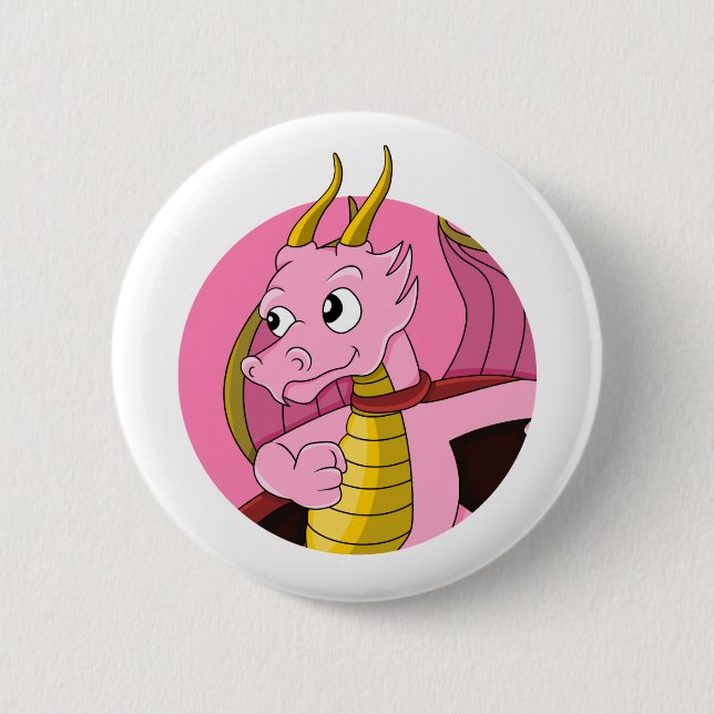 Rosa Drache Cartoon Button (Vorderseite)