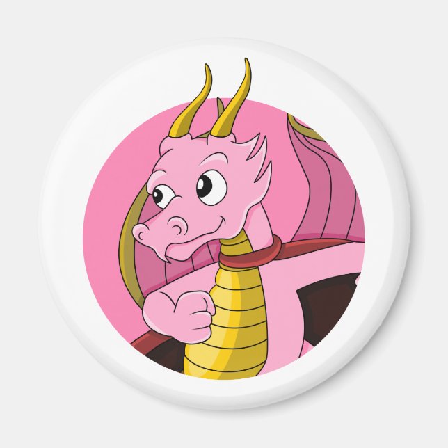 Rosa Drache Cartoon Magnet (Vorne)