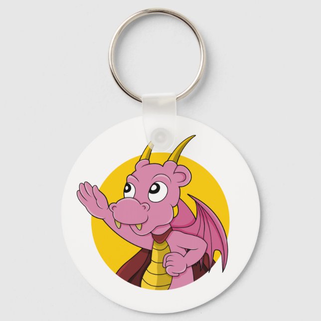 Rosa Drache Cartoon Schlüsselanhänger (Vorderseite)