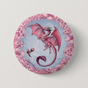 Rosa Drache der Frühlings-Natur-Fantasie-Kunst Button