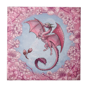 Rosa Drache der Frühlings-Natur-Fantasie-Kunst Fliese