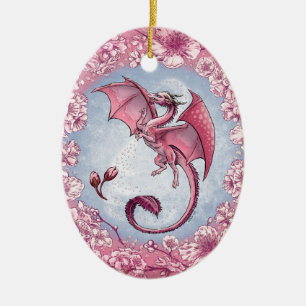 Rosa Drache der Frühlings-Natur-Fantasie-Kunst Keramikornament