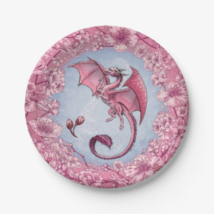 Rosa Drache der Frühlings-Natur-Fantasie-Kunst Pappteller