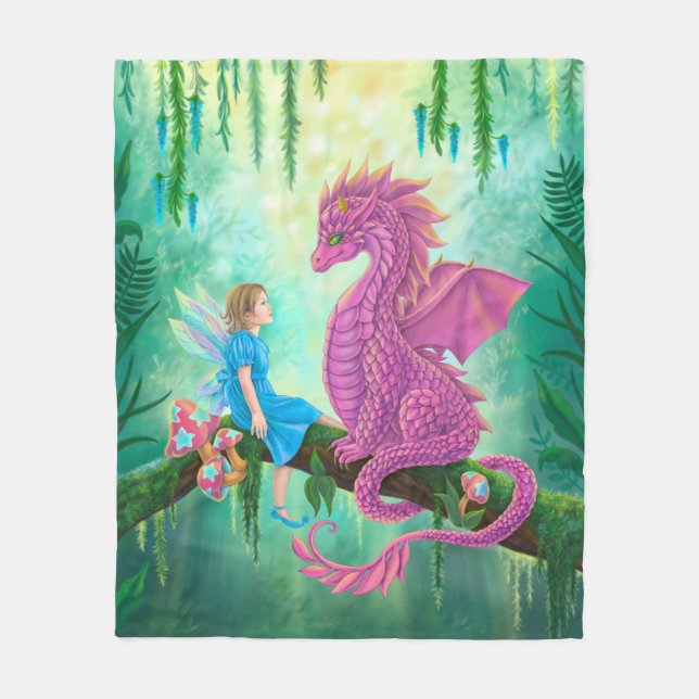 Rosa Drache und Fee Fleecedecke (Vorderseite)