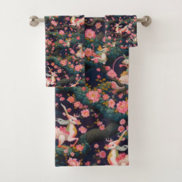 Rosa Drachen und Kirschblüten Badhandtuch Set