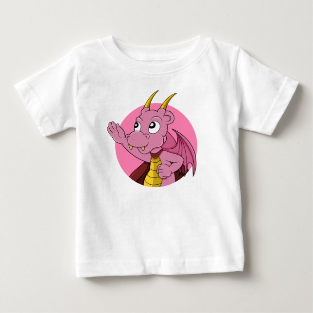 Rosa Dragon Cartoon Baby T - Shirt (Vorderseite)