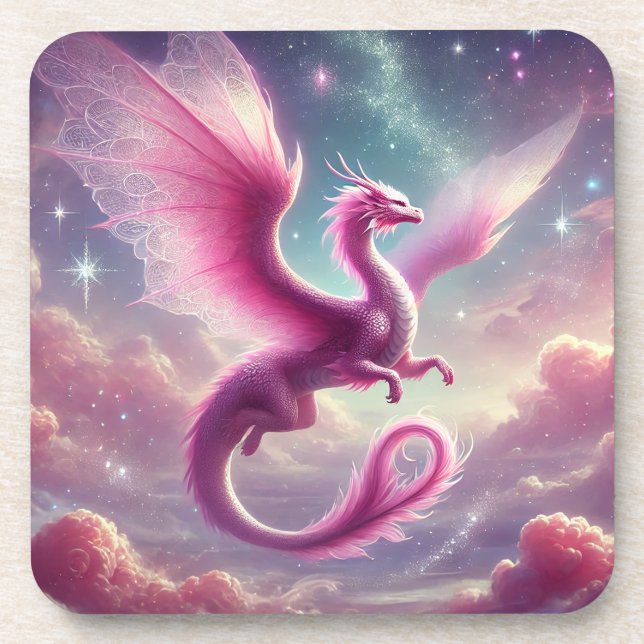 Rosa Dragon Getränkeuntersetzer (Vorderseite)