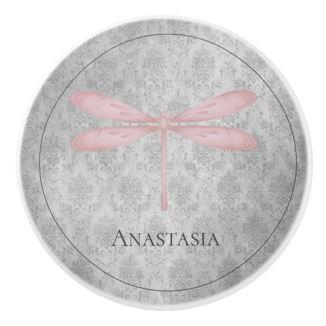 Rosa Dragonfly Damask Keramikknauf (Vorderseite)