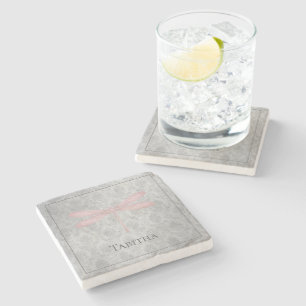 Rosa Dragonfly Damask Steinuntersetzer