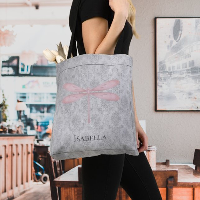 Rosa Dragonfly Damask Tasche (Pink Dragonfly Damask Tote Bag)