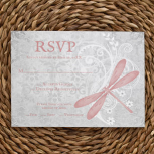 Rosa Dragonfly-Hochzeitkarte RSVP Karte