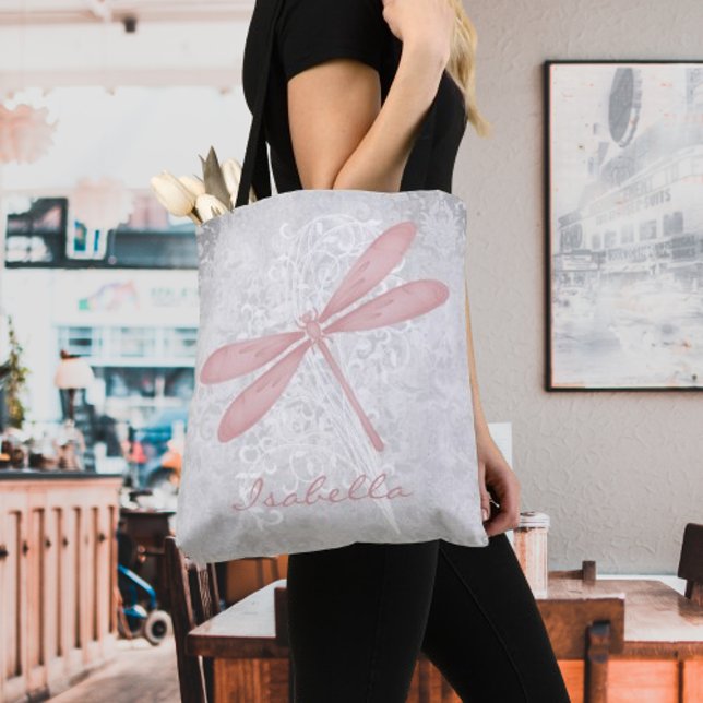 Rosa Dragonfly Personalisiert Totasche Tasche (Pink Dragonfly Personalized Tote Bag)