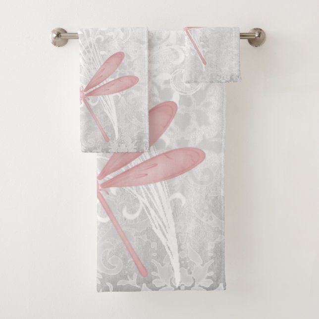 Rosa Dragonfly Personalisiertes Badetuch Set (Insitu)