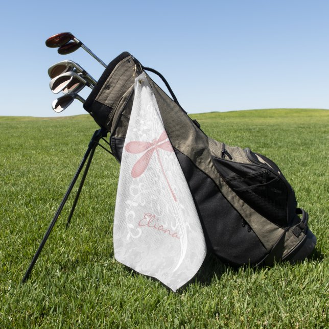 Rosa Dragonfly Personalisiertes Golfhandtuch (Gras)