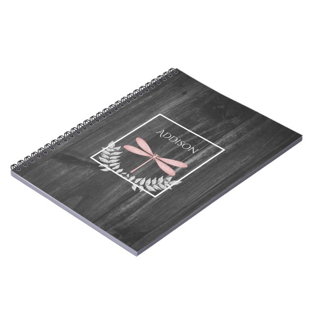 Rosa Dragonfly Rustikales Personalisiertes Noteboo Notizblock (Linke Seite)
