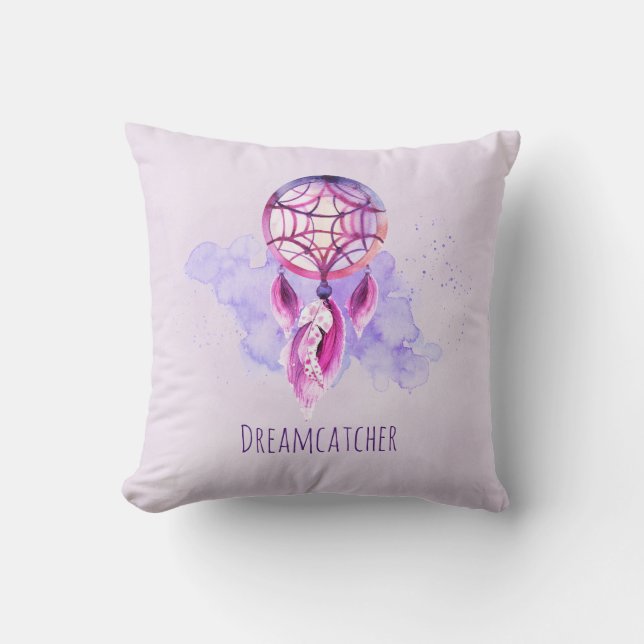 Rosa Dreamcatcher auf dem Lila Spritzer Kissen (Vorderseite)