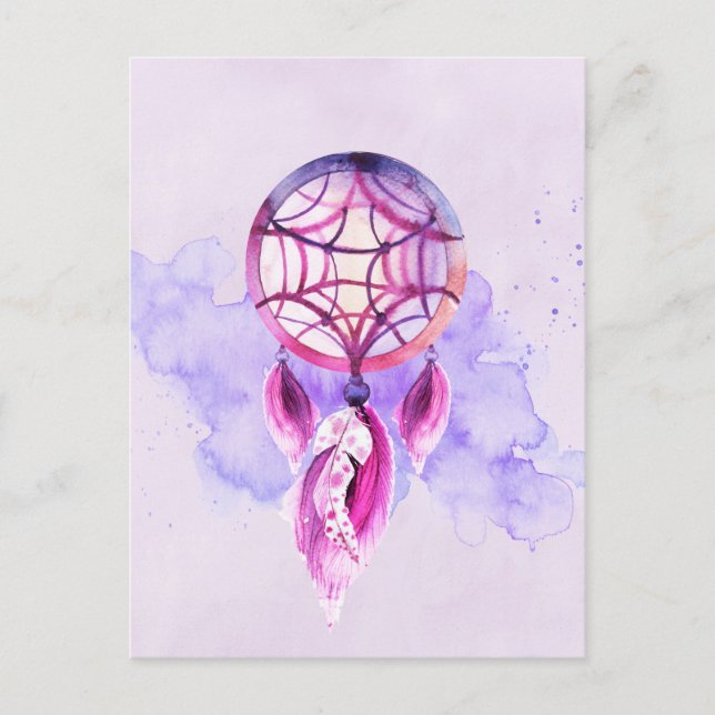 Rosa Dreamcatcher auf dem Lila Spritzer Postkarte (Vorderseite)
