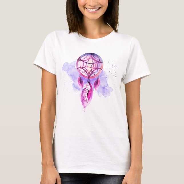 Rosa Dreamcatcher auf dem Lila Spritzer T-Shirt (Vorderseite)