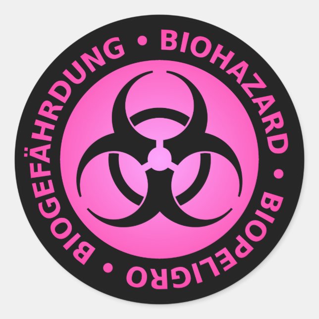 Rosa dreisprachige Biogefährdung-Warnaufkleber Runder Aufkleber (Vorderseite)