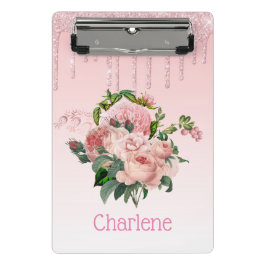 Rosa Driving Glitzer Blush Pink Bläschen Blumenstr Mini Klemmbrett