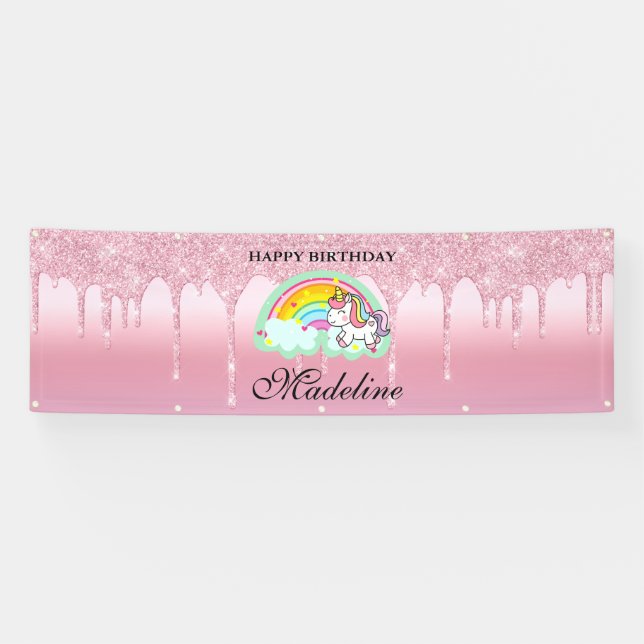 Rosa Driving Glitzer Unicorn Banner (Horizontal)