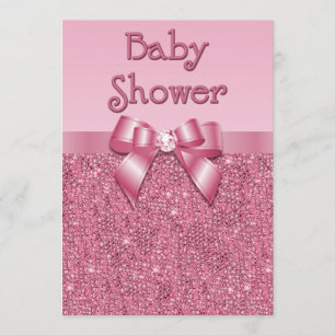 Rosa DruckPaillette und Bogen-Mädchen-Babyparty Einladung