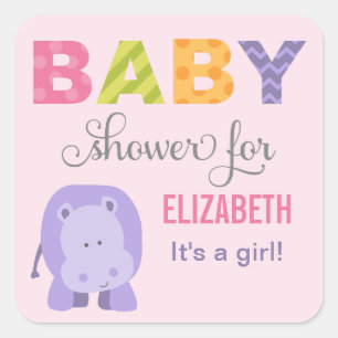 Rosa Dschungel-Tiere Baby Mädchen Shower Quadratischer Aufkleber