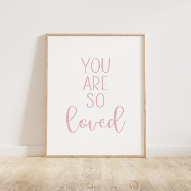 Rosa, du bist so geliebt poster (You Are So Loved typography quote print in pink.)