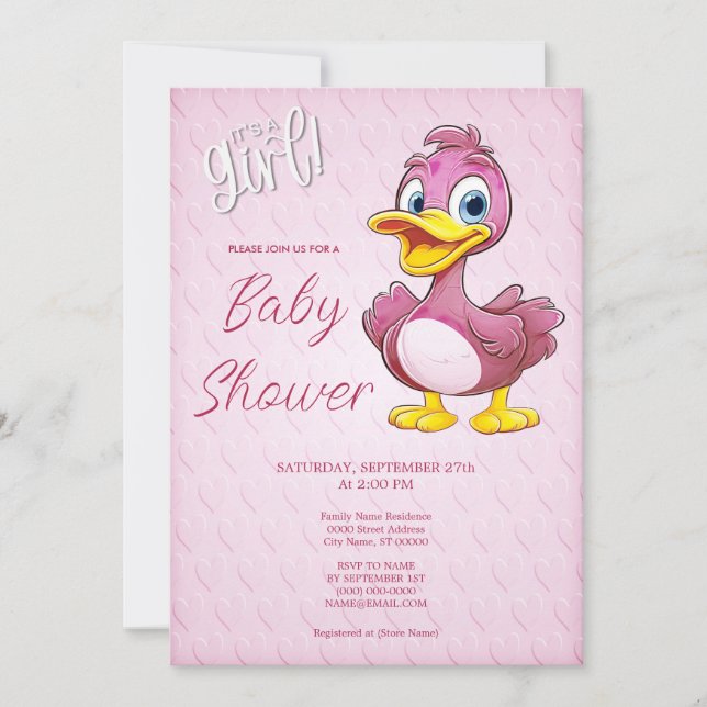 Rosa Duck Baby Shower Einladung (Vorderseite)