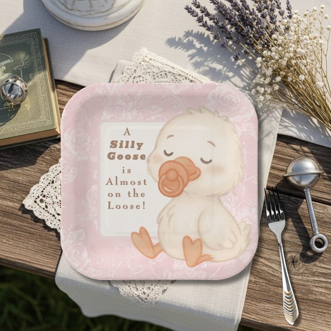 Rosa Dummer Gans Pappteller (Pink Silly Goose Paper Plates)