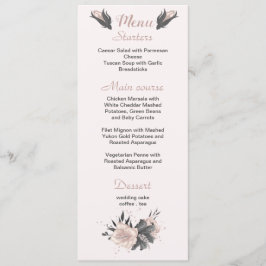 Rosa dunkelgraue Blume botanische Hochzeit Menükarte