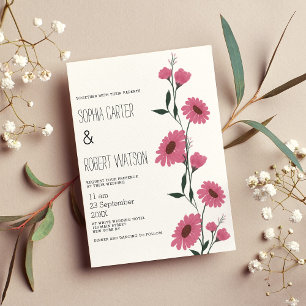 Rosa dunkelgrüne Gänseblütenhochzeit Einladung