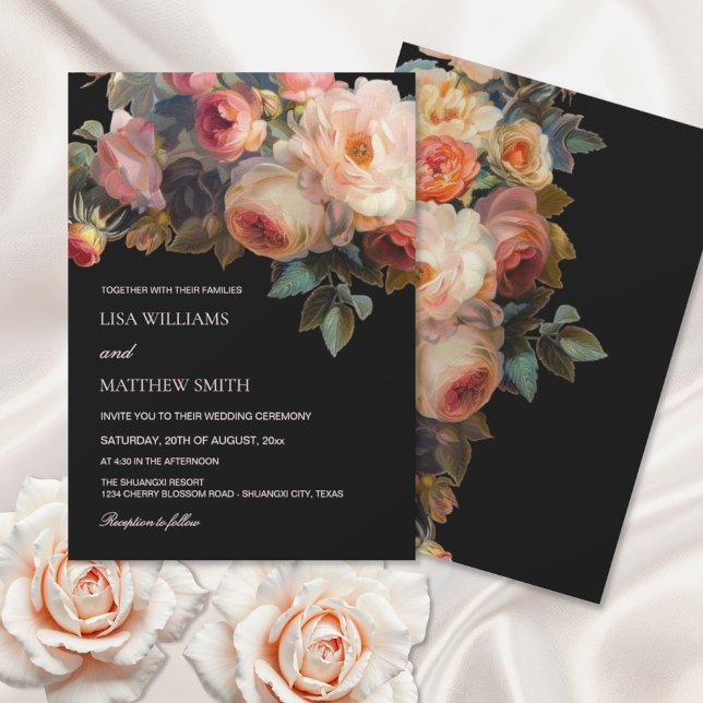 Rosa dunkle Blumenhochzeit Einladung (Von Creator hochgeladen)