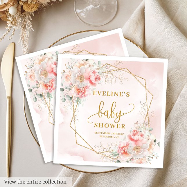 Rosa Duschbrause Rosa Blütenbrause Serviette (Romantic blush pink floral baby shower luncheon Paper Dinner Napkins )