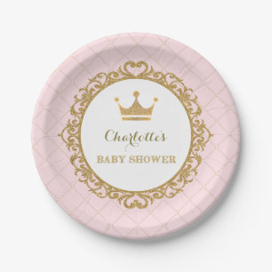 Rosa Duschen-Party Goldprinzessin-Baby 7" Platte Pappteller