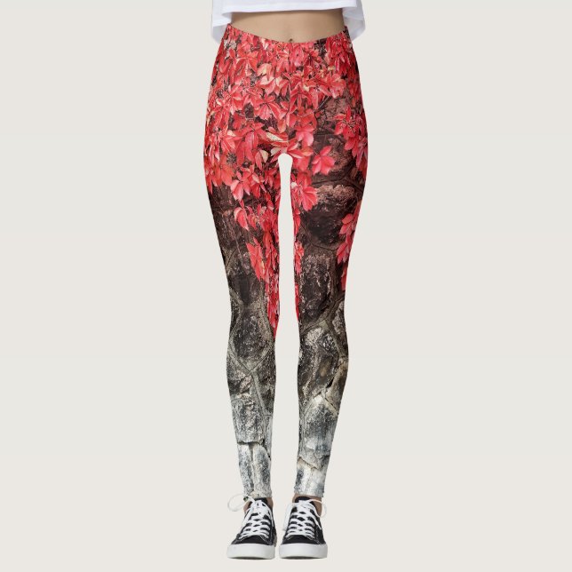Rosa Efeu Blätter Herbststeinmauer Leggings (Vorderseite)