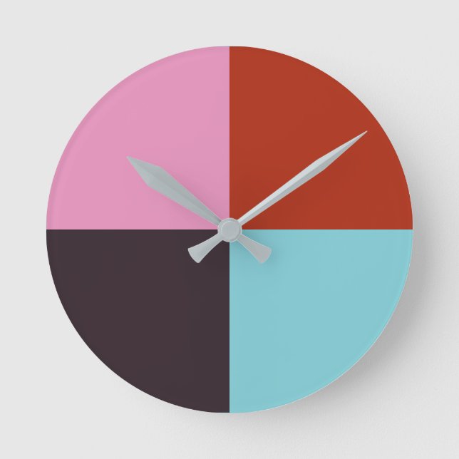 Rosa Eggpflanze Blau Runde Wanduhr (Vorderseite)