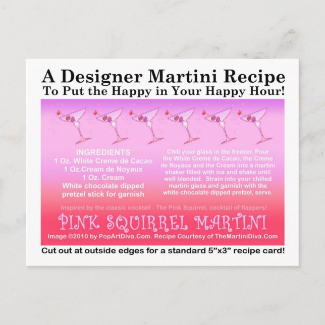 Rosa Eichhörnchen Martini Rezept Karte Postkarte (Vorderseite)