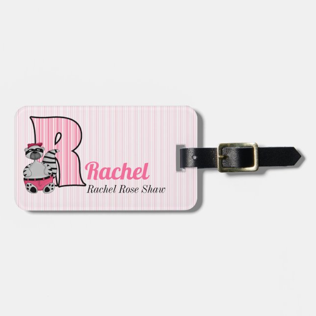 Rosa Eichhörnchenbuchstabe S Kinder Monogramm Gepäckanhänger (Vorderseite horizontal)