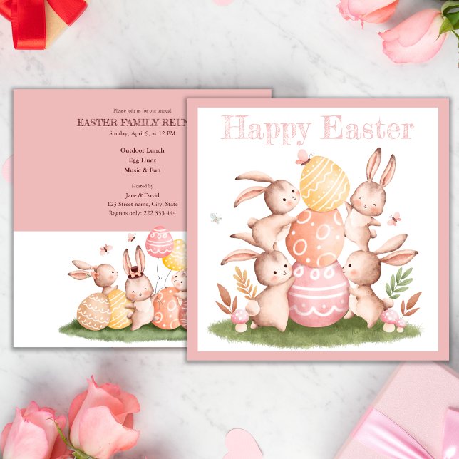 Rosa Eier & Niedlich Bunnies Osterfamilienessen Einladung (Von Creator hochgeladen)