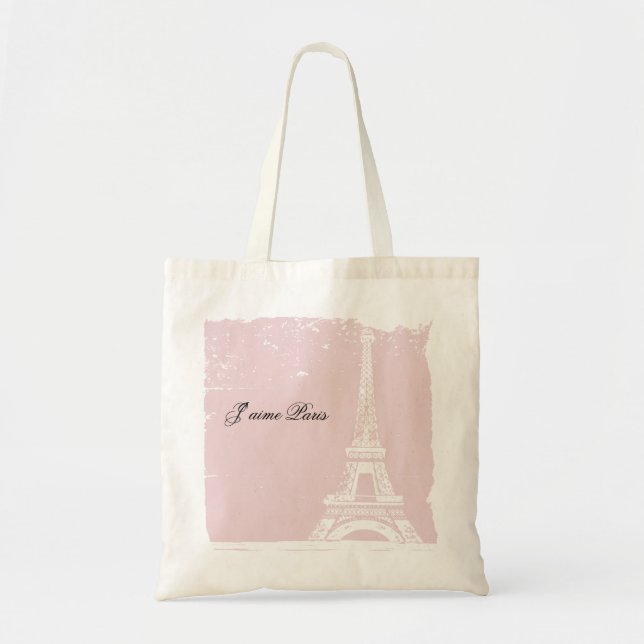 Rosa Eiffel-Turm-Leinwand-Tasche Tragetasche (Vorne)