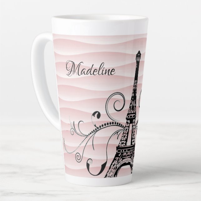 Rosa Eiffelturm Geblüht Latte-Tasse Milchtasse (Linke Ecke)