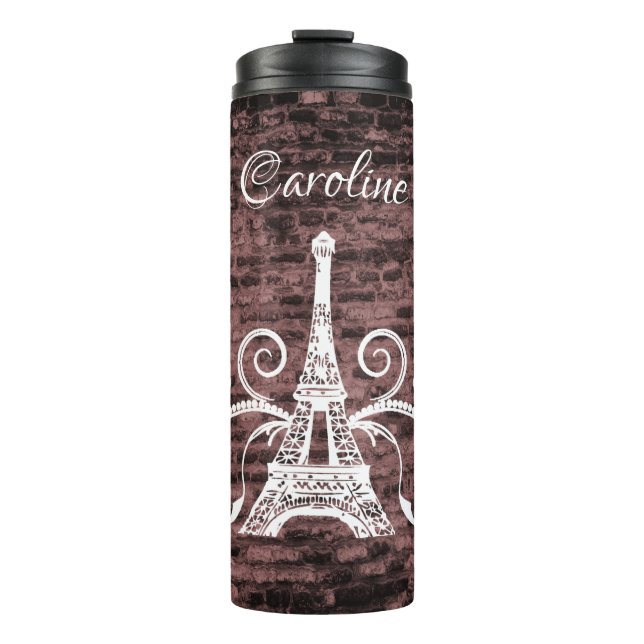 Rosa Eiffelturm Grunge Thermal Tumbler Thermosbecher (Vorderseite)