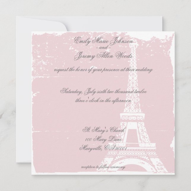 Rosa Eiffelturm Hochzeitsempfang Einladung (Vorderseite)