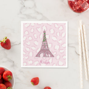 Rosa Eiffelturm in Pink Leopard Optik Serviette
