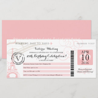 Rosa Eiffelturm Night in Paris Geburtstagsparty Einladung