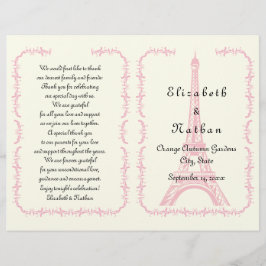 Rosa Eiffelturm Paris gefaltetes Hochzeitsprogramm